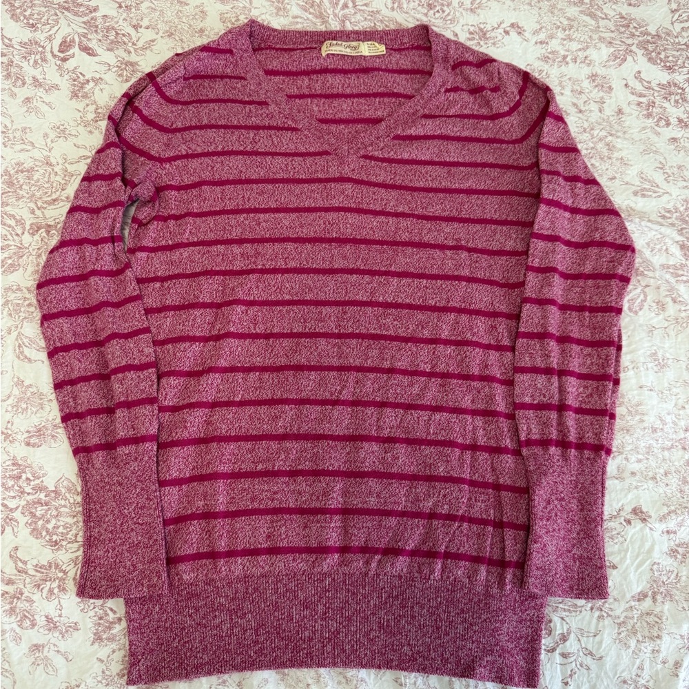 Striped V-Neck Sweater in Magenta and Berry